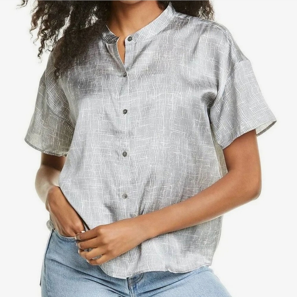 NWT Eileen Fisher Draft Mandarin Collar cotton/silk blend blouse